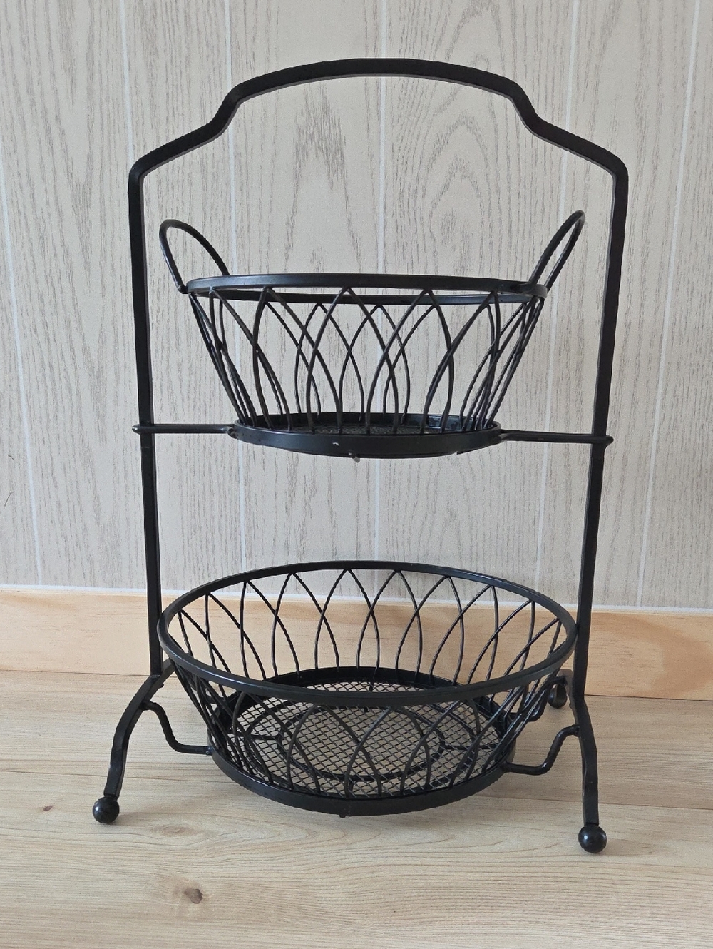 Two-Tier Black Metal Fruit & Produce Basket Stand
